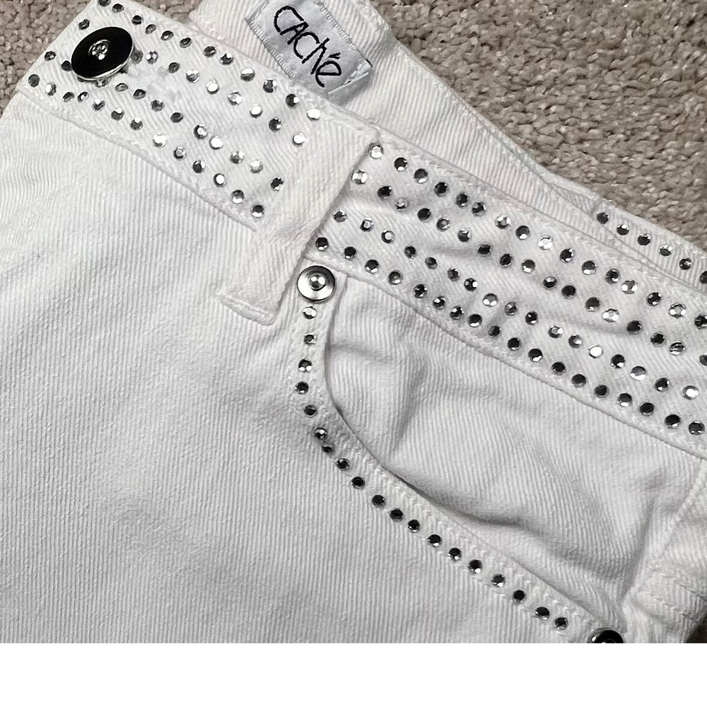 Y2K Cache Womens White Rhinestone Embellished Flare Leg Denim Jeans 6 Studded